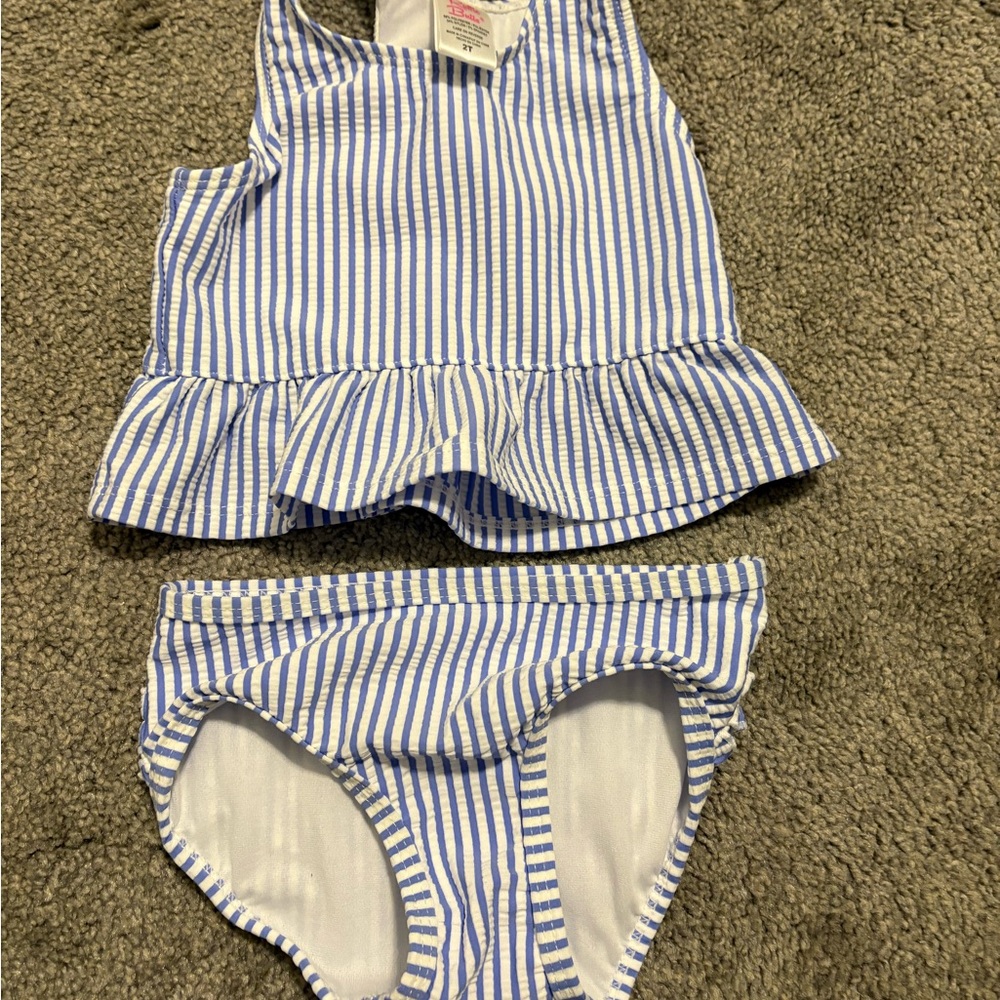 Ruffle Butts Blue and White Striped Swimwear